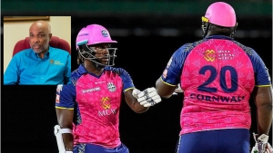 Kyle Mayers (left) and Rahkeem Cornwall during CPL T20 action. (inset) JOA president Christopher Samuda.