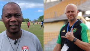 Trindad and Tobago&#039;s Head coach Brian Haynes (left) and Jamaican counterpart John Wall.