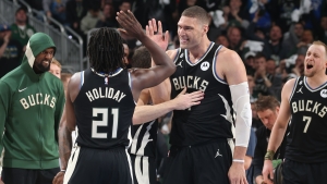 Bucks overcome Giannis absence with NBA playoffs record 25 triples, Grizzlies win without Morant