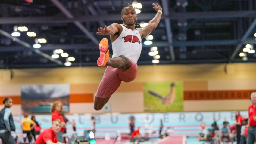 Pinnock wins first indoor long jump title at SEC Champs; Lyston among Saturday's finalists