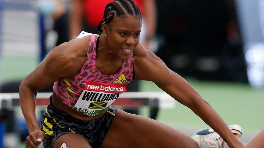 Danielle Williams on her way to a personal best 60m hurdles performance at New Balance Grand Prix last weekend