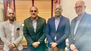 Dr. Kishore Shallow (President of CWI), Honorable Gaston Browne (Prime Minister of Antigua and Barbuda), Honorable Daryll Matthew (Minister of Sports Antigua and Barbuda), Ricky Skerritt (Chairman of the Coolidge Cricket Ground Board and former CWI President)