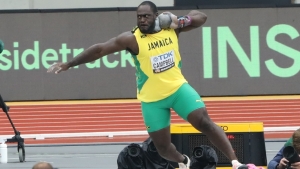 Rajundra Campbell in men&#039;s shot put qualifiying action in Budapest, Hungary on Saturday.