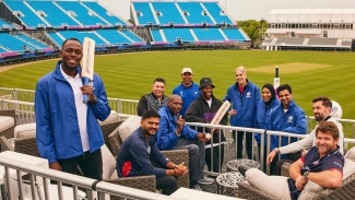 Usain Bolt and company at the Nassau County International Cricket Stadium.