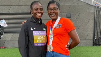 Lacena Golding Clarke and her newly minted world record holder Tobi Amusan of Nigeria