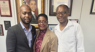 CWI President Dr Kishore Shallow (left) with Broward County Commissioner Hazelle Roger (centre) and Jeff Miller (right) of Worldwide Sports Enterprise